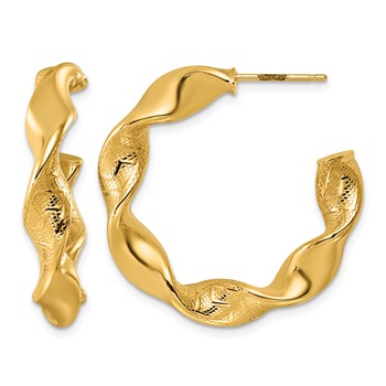 Herco 14K Polished and Textured Twisted Post C-Hoop Post Earrings