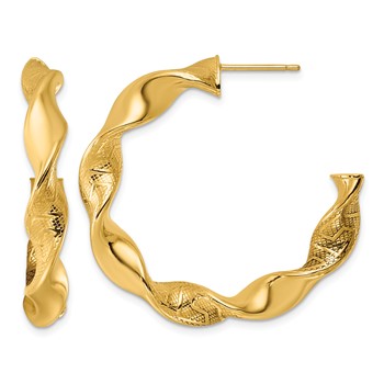 Herco 14K Polished and Textured Twisted Post C-Hoop Post Earrings