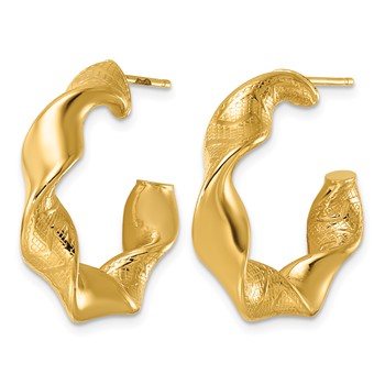 Herco 14K Polished and Textured Twisted Post C-Hoop Post Earrings — alternate view
