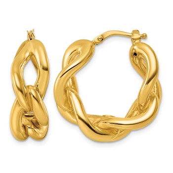 14K Polished Twisted Link Hoop Earrings