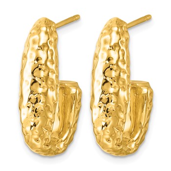 14K Polished Textured Post J-Hoop Earrings — alternate view