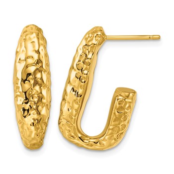 14K Polished Textured Post J-Hoop Earrings