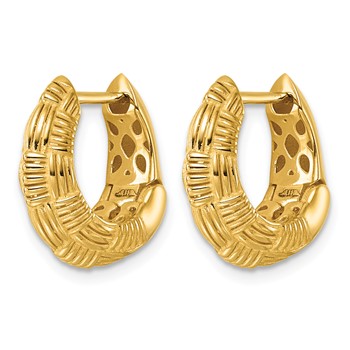 Herco 14K Polished Checkered Weave Pattern Knife-Edge Hinged Hoop Earrings — alternate view