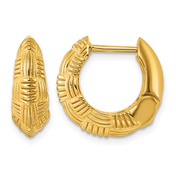 Herco 14K Polished Checkered Weave Pattern Knife-Edge Hinged Hoop Earrings