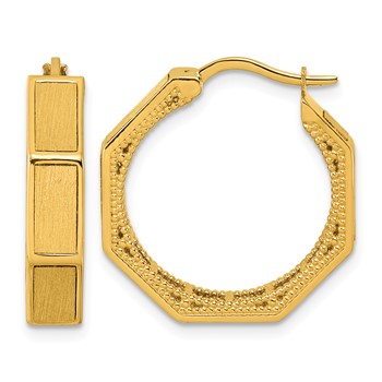 Herco 14K Brushed and Beaded Texture Hoop Earrings