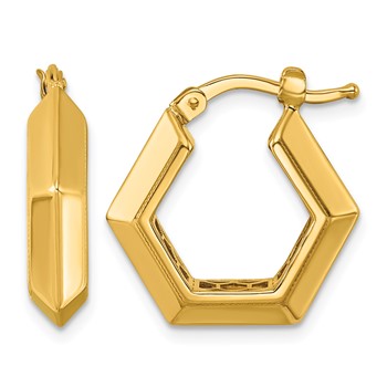 Herco 14K Polished 4.5mm Knife-Edge Hexagon Hoop Earrings