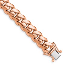Image of Herco 14K Rose Gold Polished Solid 10.2mm Half Round Miami Cuban Link 8 Inch Chain Bracelet