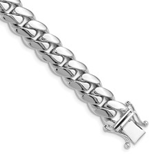 Image of Herco 14K White Gold Polished Solid 10.2mm Half Round Miami Cuban Link 9 Inch Chain Bracelet