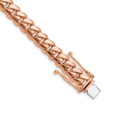 Image of Herco 14K Rose Gold Polished Solid 8.0mm Half Round Miami Cuban Link 8.5 Inch Chain Bracelet