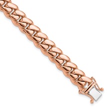 Image of Herco 14K Rose Gold Polished Solid 8.75mm Half Round Miami Cuban Link 8 Inch Chain Bracelet