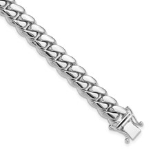 Image of Herco 14K White Gold Polished Solid 8.75mm Half Round Miami Cuban Link 9 Inch Chain Bracelet