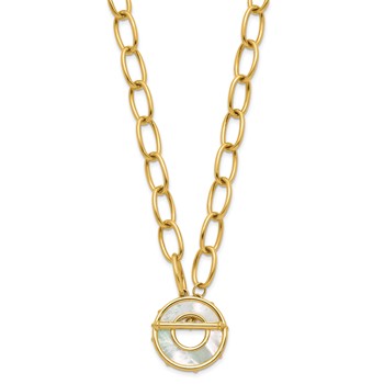 Herco 14K Polished Mother of Pearl Disc Oval Link Toggle Necklace — alternate view