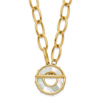Herco 14K Polished Mother of Pearl Disc Oval Link Toggle Necklace