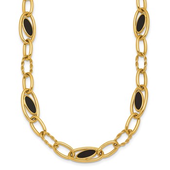 Herco 14K Polished & Twisted Onyx Oval Link Necklace