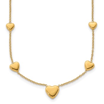 Herco 14K Polished Graduated Hearts w/ 2in Ext. Necklace