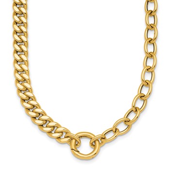 Herco 14K Polished Half Curb and Cable Link w/ Charm Holder Necklace