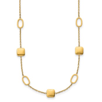 Herco 14K Polished Square and Oval Station with 2 Inch Extension Necklace