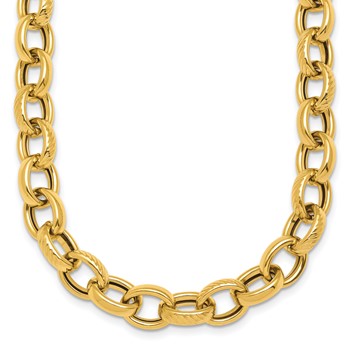 Herco 14K Polished and Textured 9.5mm Cable Chain Necklace