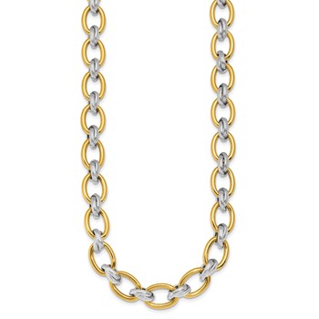 Herco 14K w/Rhodium Polished and Textured Fancy Oval Link Necklace — alternate view