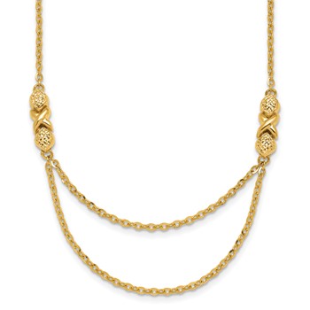 Herco 14K Polished/Diamond-cut Fancy XO Drop w/ .75in Ext. Necklace