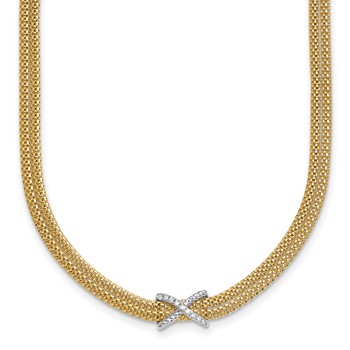 Herco 14K Two-tone Polished 2-Strand Diamond X 17 Inch with 2 Inch Extension Necklace