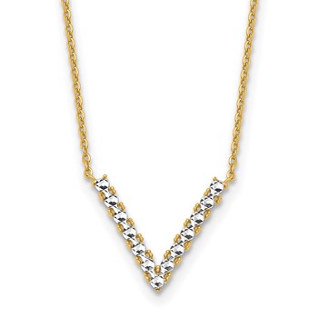 Herco 14K with White Rhodium Polished and Diamond-cut V 16 Inch with 2in Extension Necklace