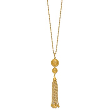 Herco 14K Satin Faceted Beaded with Diamond Accents and Tassel w/ 3.75in Extension Necklace — alternate view