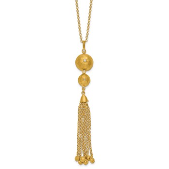 Herco 14K Satin Faceted Beaded with Diamond Accents and Tassel w/ 3.75in Extension Necklace