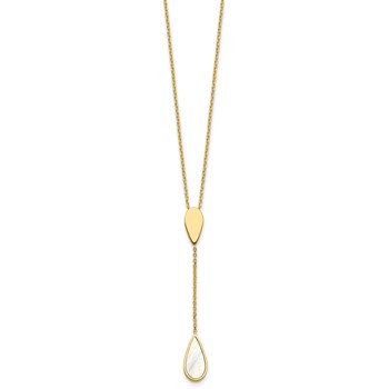 Herco 14K Polished Fancy Mother of Pearl Teardrop Lariat 16.5 Inch with 2 Inch Extension Necklace — alternate view