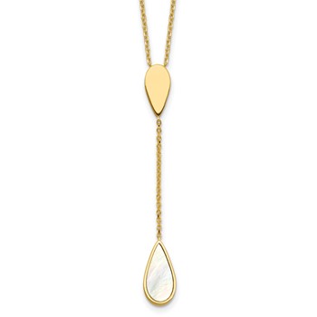 Herco 14K Polished Fancy Mother of Pearl Teardrop Lariat 16.5 Inch with 2 Inch Extension Necklace