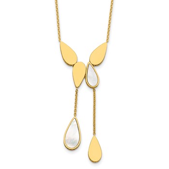 Herco 14K Polished Fancy Mother of Pearl Multi Teardrop Lariat 16.5 Inch with 2 Inch Extension Necklace