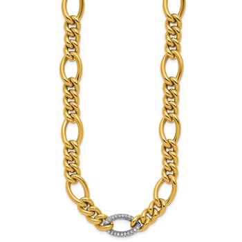 Herco 14K Two-tone Polished Fancy Diamond Figaro Link 18in Necklace — alternate view