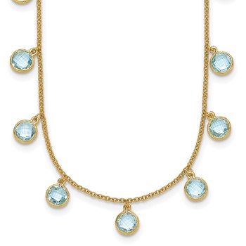 Herco 14K Polished and Textured Dangling Blue Topaz 16.5in Necklace