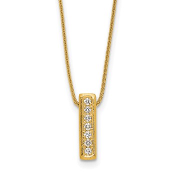 Herco 14K Polished and Textured Diamond Bar 16.25 Inch with 1.5 Inch Extension Necklace