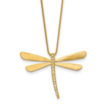 Herco 14K Polished and Satin Diamond Dragonfly with 1.25 Inch Extension Necklace