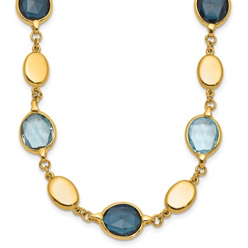 Herco 14K Sky/London Blue Topaz and Polished Ovals 16 Inch with 2 Inch Extension Necklace
