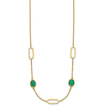 Herco 14K Polished Fancy Green Agate Ovals 16 Inch with 2 Inch Extension Necklace — alternate view