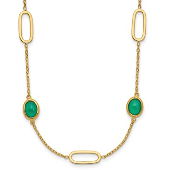 Herco 14K Polished Fancy Green Agate Ovals 16 Inch with 2 Inch Extension Necklace