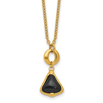 Herco 14K Polished Triangular Onyx and Circle Link with 2in Ext Necklace