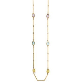 Herco 14K Amethyst/Blue Topaz/Lemon Quartz Stations on Bar Link 26.5 Inch Necklace — alternate view