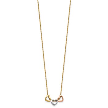 Herco 14K Tri-color Polished Three Heart 16in w/ 2in Ext Necklace — alternate view