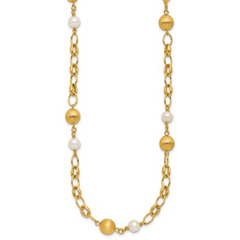 Herco 14K Polished Brushed Beaded FWC Pearl Link 20.5in Necklace — alternate view