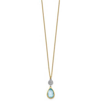 Herco 14K Two-tone Diamond and Blue Topaz Teardrop 16 Inch with 2 Inch Extension Necklace — alternate view