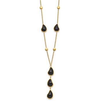 Herco 14K Polished Fancy Onyx Teardrop Lariat 18 Inch Necklace — alternate view