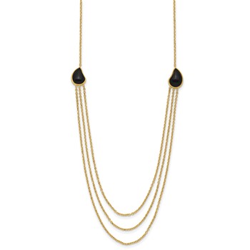 Herco 14K Polished 3-Strand Onyx Teardrop 18 Inch Necklace — alternate view