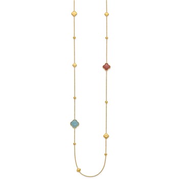 Herco 14K Brushed Aquamarine and Chalcedony Quatrefoil 30 Inch Station Necklace — alternate view