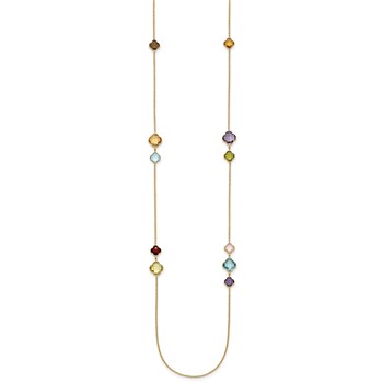Herco 14K Polished Gemstone Quatrefoil Station 30in Necklace — alternate view