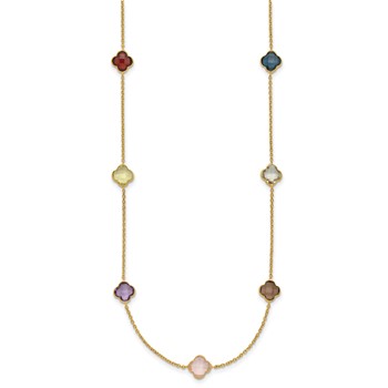 Herco 14K Polished Gemstone Quatrefoil Station 18in Necklace — alternate view