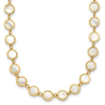 Herco 14K Polished Mother of Pearl Discs 16 Inch with 2 Inch Extension Necklace