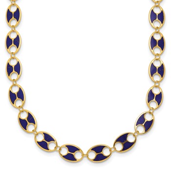 Herco 14K Imitation Lapis Compressed Silica Sand Mariner Link 16 Inch with 2 Inch Extension Necklace